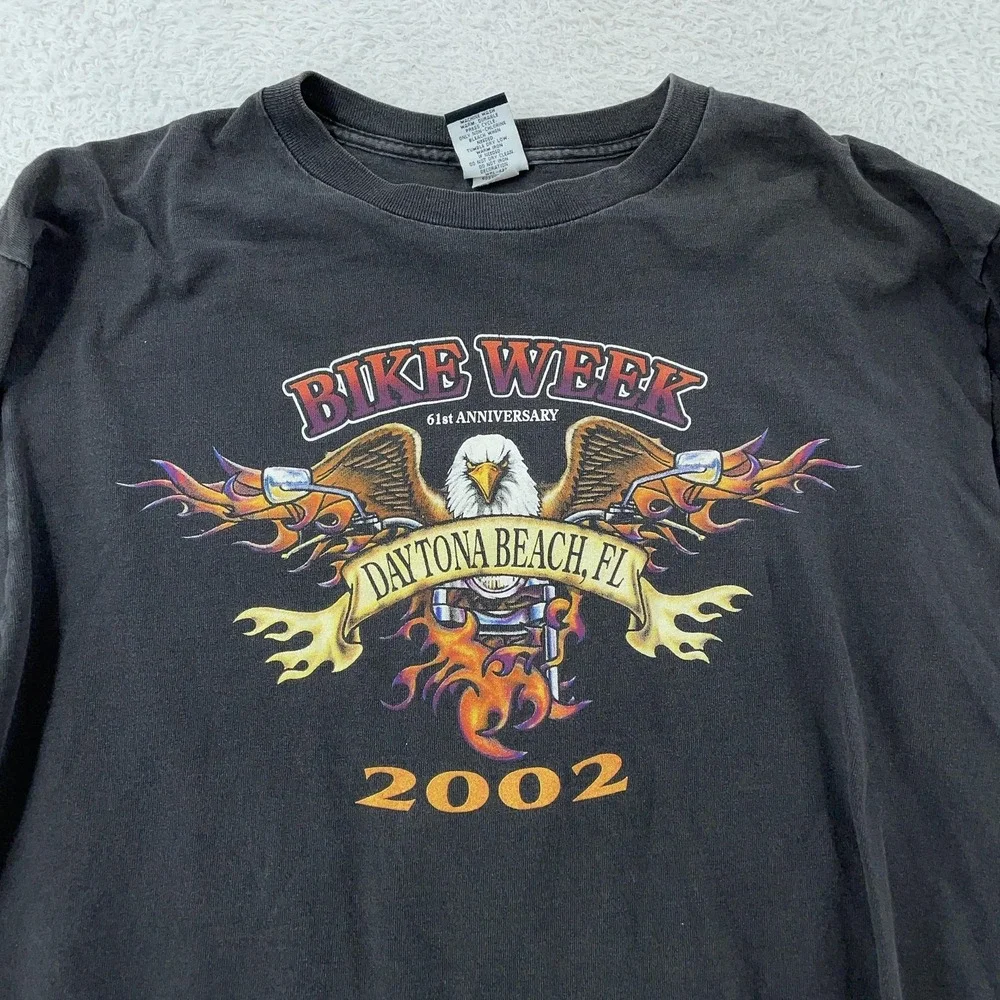 Vtg 2002 Daytona Beach Bike Week Flames Long Sleeve‎ T-Shirt Medium Levi's Biker